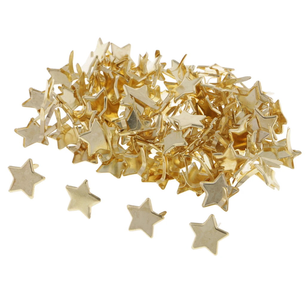 300pcs Heart Star Head Split Pins Metal Brads Paper Fastener Decorative Brad for Scrapbooking DIY Craft Decoration Gold