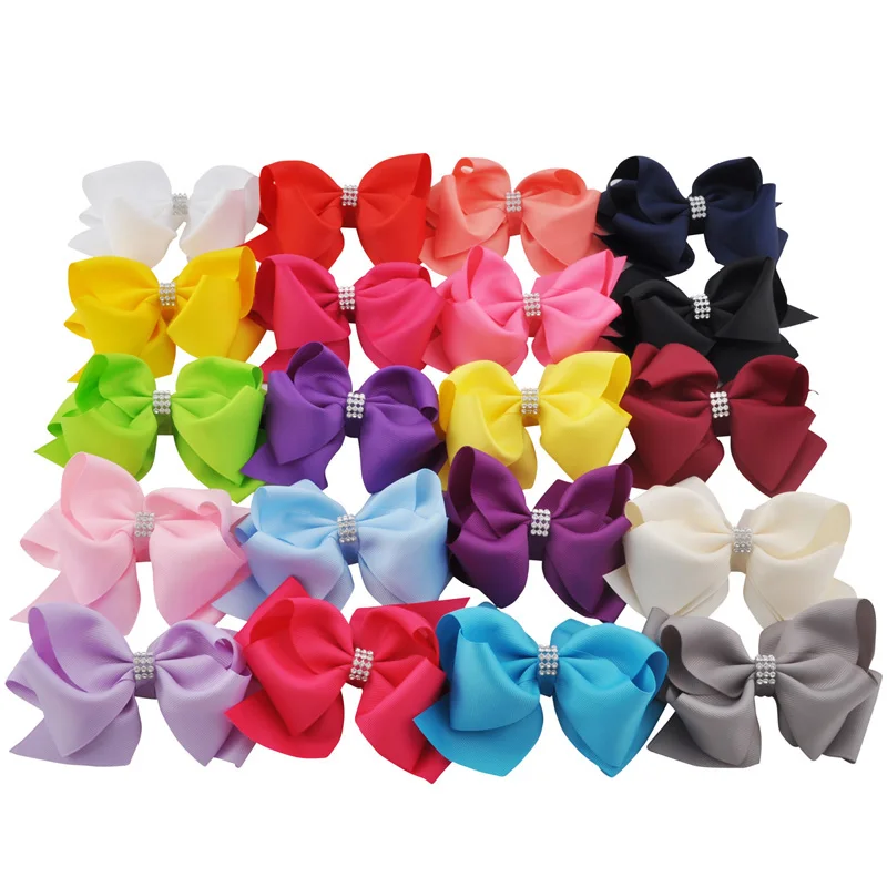 20 Color 6 Inch Girls Luxury Rhinestone Bowknot Hair Clips Children Grosgrain Ribbon Hair Bow Hairpins Headwear Hair Accessories