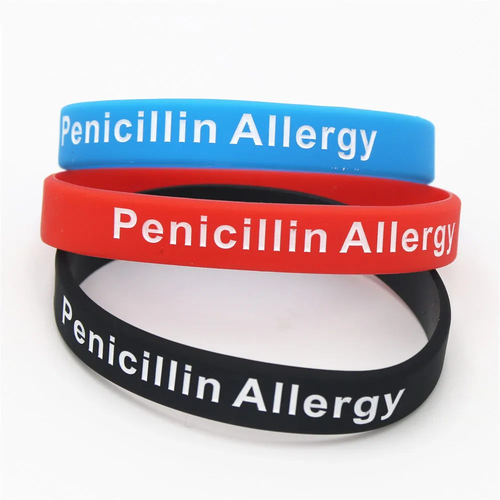 1PC Hot Sale Bracelets Medical Alert Penicillin Allergy Silicone Wristband Armband Nurse Bangles Adult 3 Colours Gift SH093