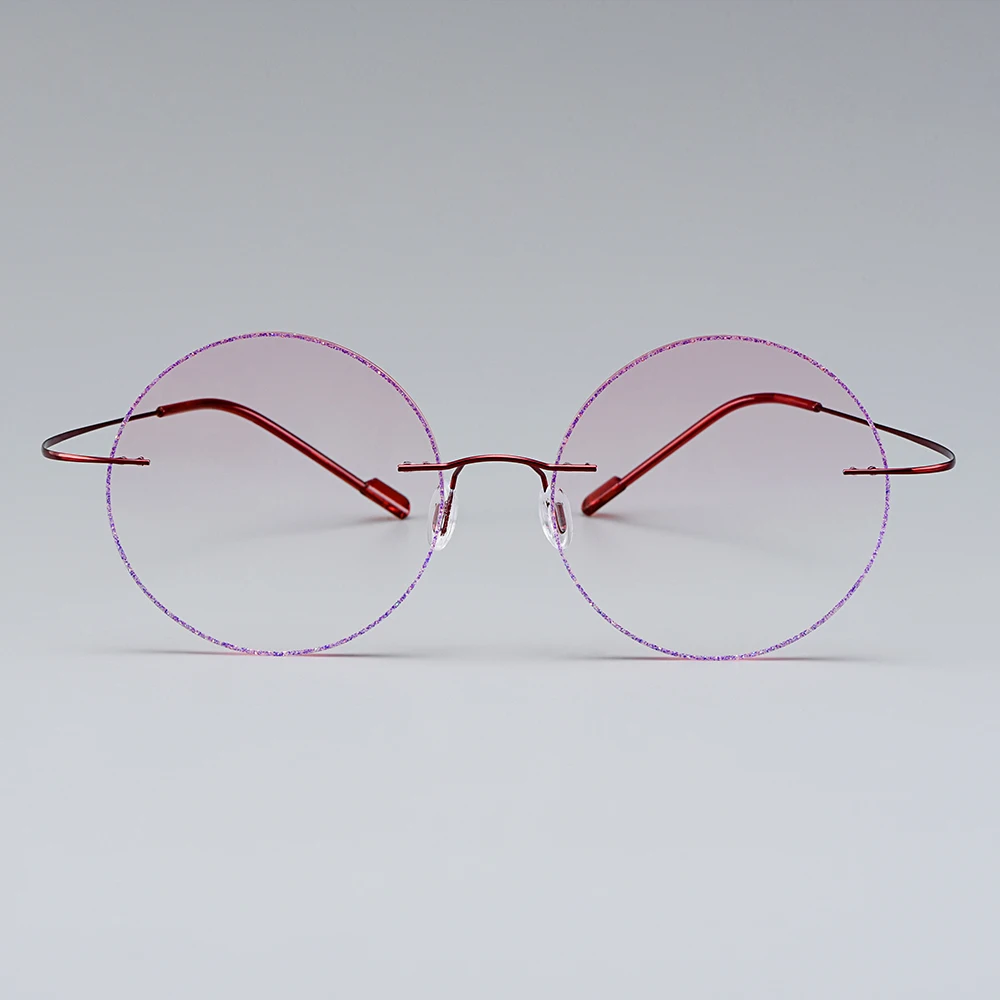 Gmei Optical Classic Ultra-light Red Titanium Alloy Women's Rimless Glasses Frame With Gradient Pink Tint Plano Lenses T80898