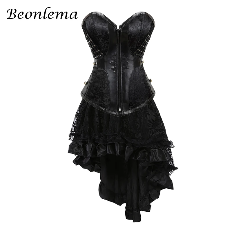 Beonlema Steampunk Corset Dress Set Sexy Red Corset Top Black Gothic Bustiers Adult Tutu Skirt Punk Burlesque Clothes