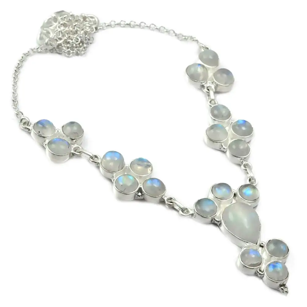 

NiaoZaiFei YunZaiKan Nature Rainbow Moonstone Necklace 925 Sterling Silver, 49 cm, MHBNE0024