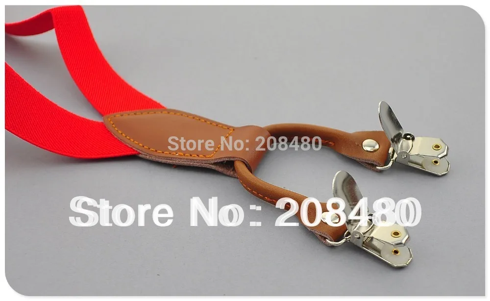 Good Quality 4 Clip-on Genuine Leather 2.5cm Red Kids Suspenders BOYS/GIRLS Suspender Elastic Braces Suspender