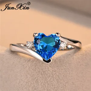 Junxin Biru Birthstone Jantung Cincin untuk Wanita Emas Putih Diisi Ungu Merah Muda Hitam Zircon Putih Api Opal Engagement Band Wanita 10 cincin opal api penjualan terbaik - №