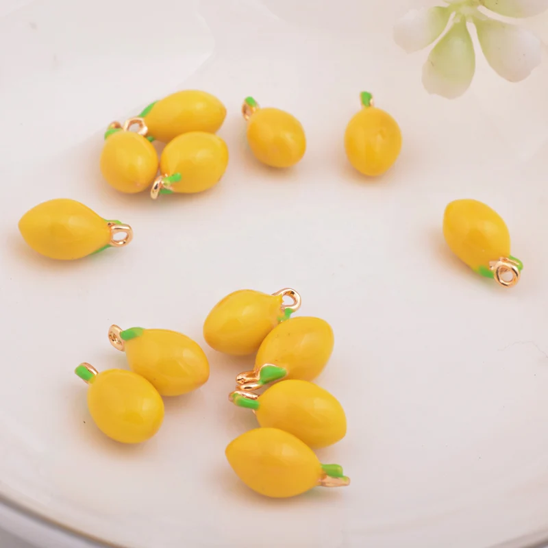 10pcs High Quality Enamelled Lemon Charm Gold Color Fruit Charms 3D handmade Craft Jewelry Making Ornament Decoration