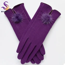 [Bysifa] Vrouwen Nertsen Bal Wollen Handschoenen Mode Opening Ontwerp Winter Dames Handschoenen Nieuwe Trendy Elegante Zachte Zwart Wanten handschoenen