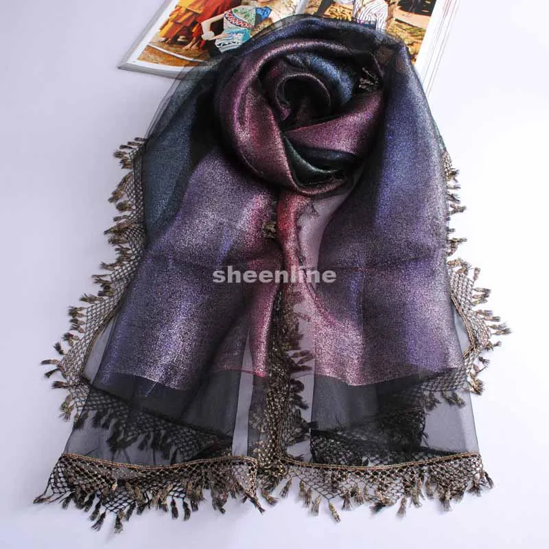 15 Colors Double-layer Genuine Silk Print Organza Lace Shawl Pashmina Long Scarf Light Spring Autumn Fashion Wrap