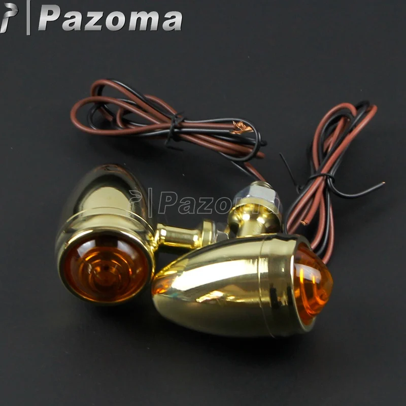 10mm Bolt Brat Solid Brass Motorcycle Bulb Turn Signal Indicator Lamp Amber Light for Harley Honda Suzuki Kawasaki Cafe Racer