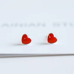 925 Sterling Silver tragus Piercing Earrings for Women Fashion Cute Tiny Red Glaze Heart Stud Earrings Girls  Lady Jewelry Gifts