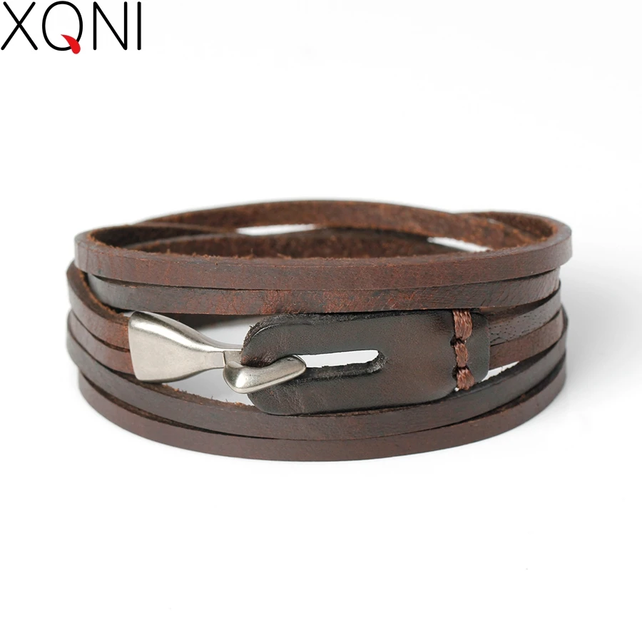 XQNI Vintage Hooks Multilayer Wrap Bracelet Leather Charm Bracelets Bangles For Men Women Wristbands Fashion Jewelry Accessories