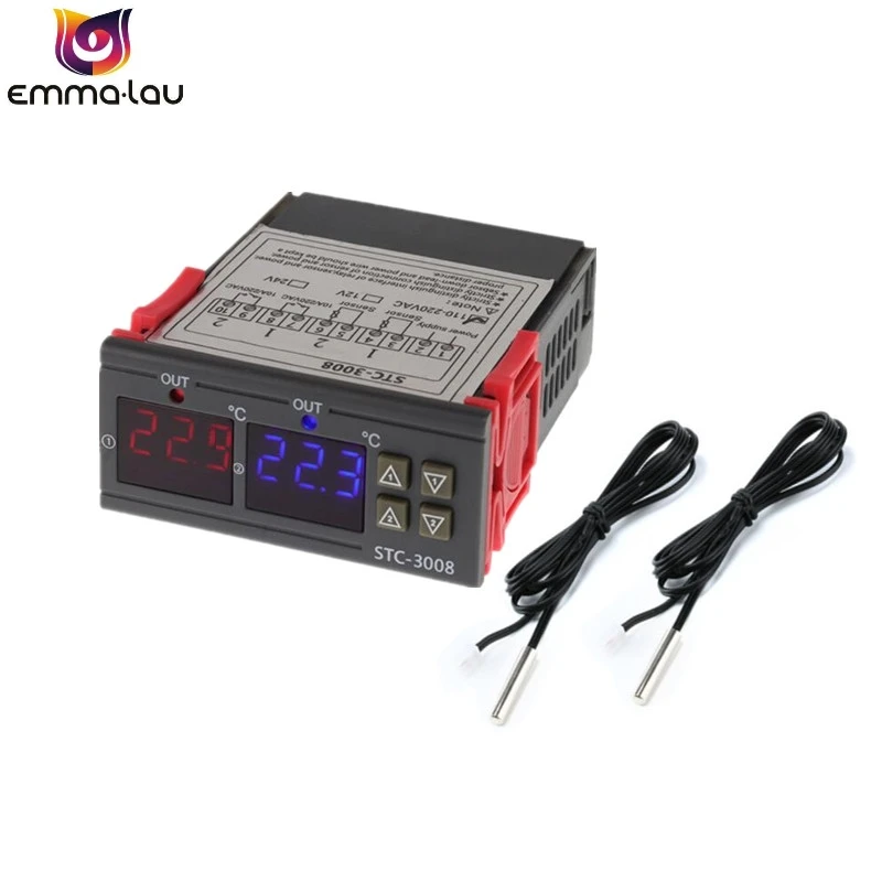 

12V 24V 220V Intelligent Dual Temperature Controller Two Relay Output Heat Cold Thermostat Adjustable Temperature Control Switch