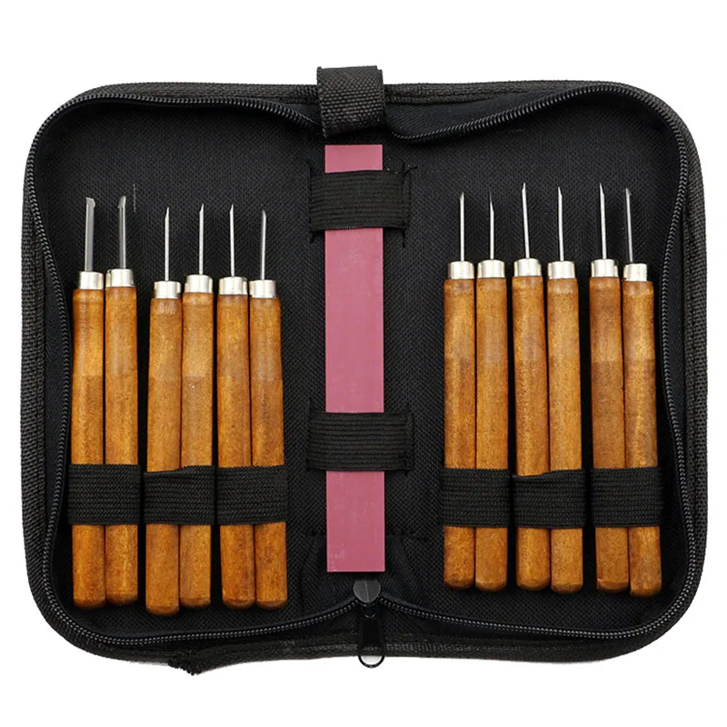 12pcs Professional Hand Knife Chisels and Grindstone Wood Carving Tools Set Bag For Beginners & Kids Starter Kit