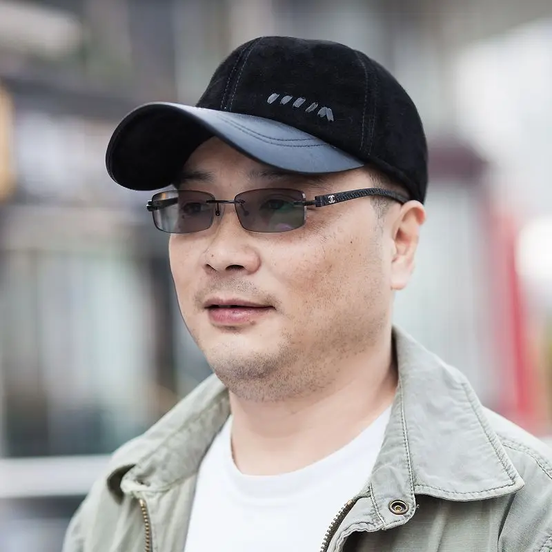 genuine leather baseball cap 2019 new male winter outdoor casual thermal suede hat male sheep skin hat