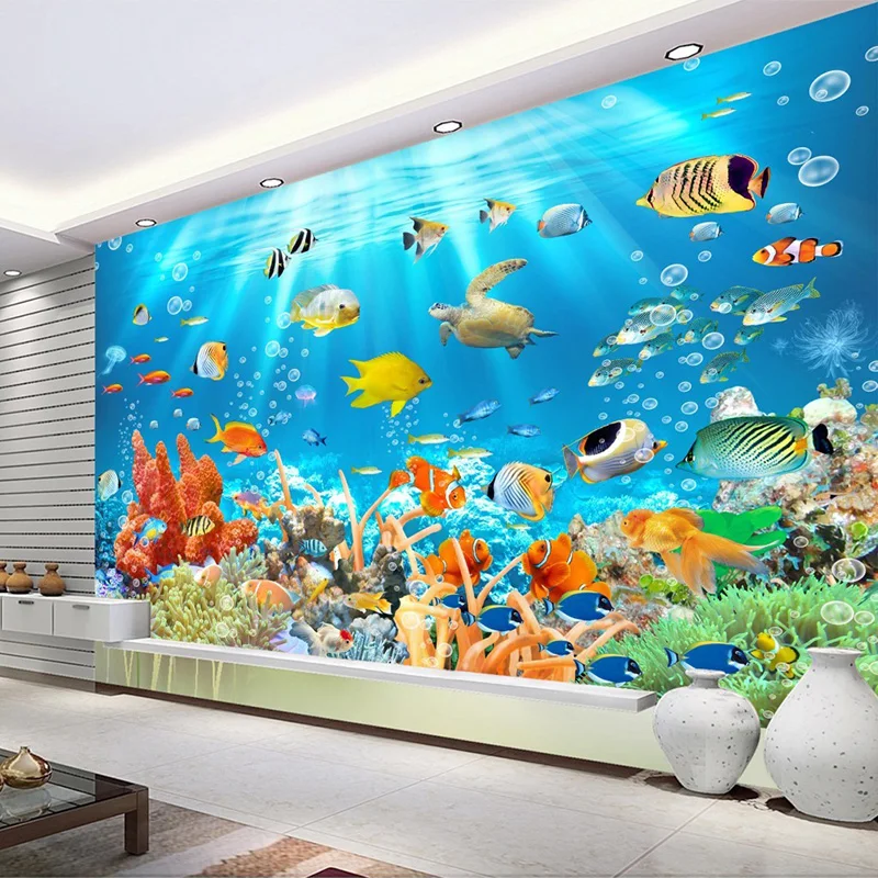 3D Kids Wallpaper Mural Underwater World Fish And Coral Photo Wall Paper Children's Room Background Wall Custom 3D Wall Murals