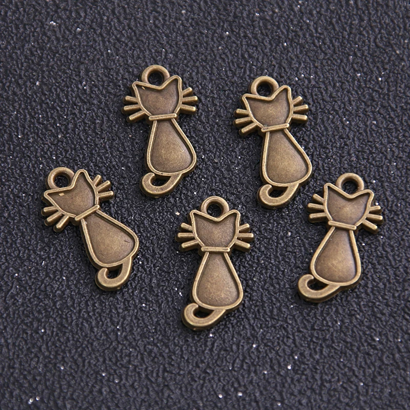 16PCS 12*22mm New Product Two Color Cat Charms Animal Pendant Jewelry Metal Alloy Jewelry Marking