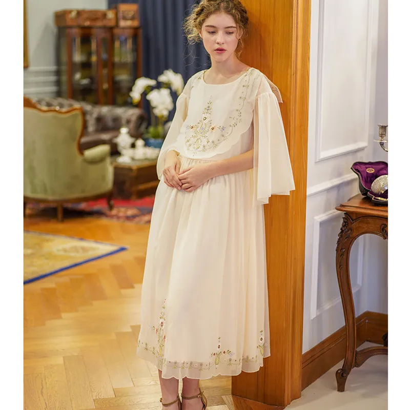 Spring Summer OriginalDesign Women Vintage Limited Edition Antique Handmade Exquisite Embroidery French Retro Mori Girls Dresses