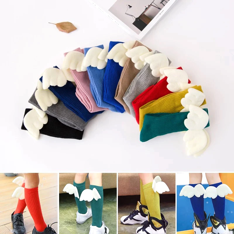 baby girl clothes baby girl stock Children piled socks Korean creative girls solid color wild wings in stock