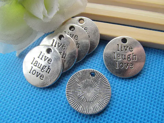 

100pcs 19mm Antique silver/Antique Bronze Round Letter"Live Laugh Love" Pendant Charm/Finding,DIY Accessory Jewellery Making