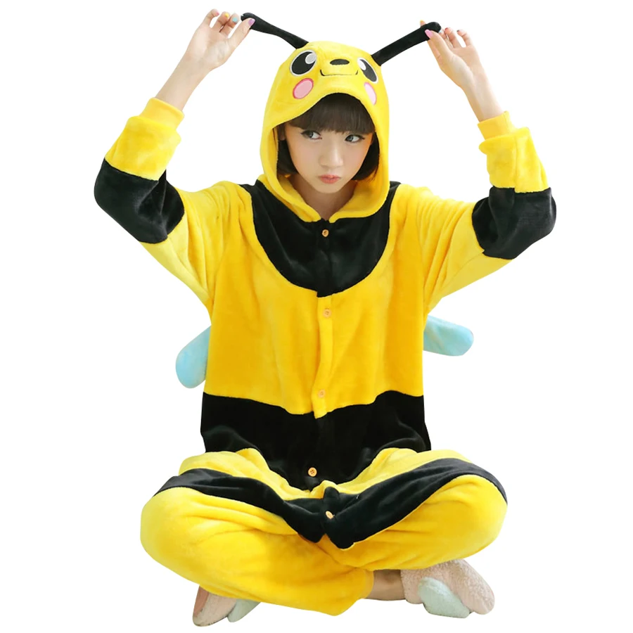 

Animal Cosplay Bee Kigurumi Flano Costume Adult Onesies Pajama For Halloween Carnival Masquerade Party