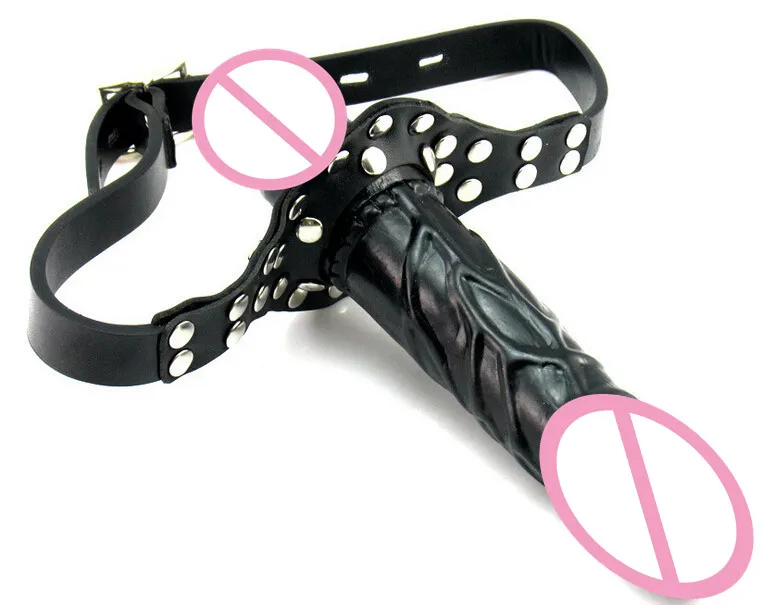 Double dildo strapon Open mouth gag ball leather harness erotic sex toys for couples fetish les sex bondage products Adult games