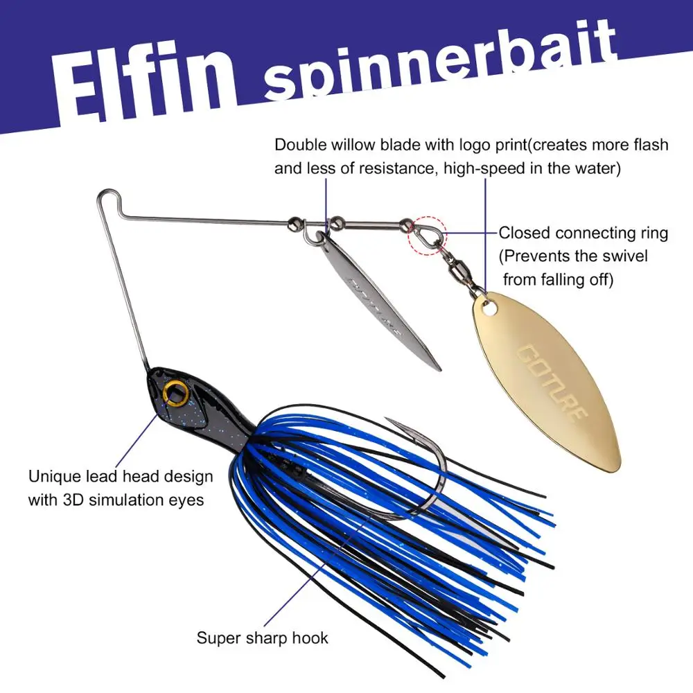 Goture-alta qualidade pesca isca spinnerbait, 20g/24g, metal duplo, lâminas de salgueiro, silicone saia isca spinner com 3/0 # gancho