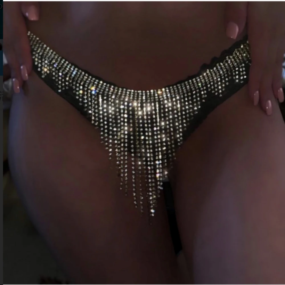 StoneFans Sexy Rhinestone Tassel Underwear Thong Panties For Women Crystal Body Chain Jewelry Hide-it Jewelry Valentine\'s Gift