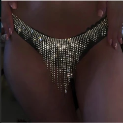 StoneFans Sexy Rhinestone Tassel Underwear Thong Panties For Women Crystal Body Chain Jewelry Hide-it Jewelry Valentine's Gift