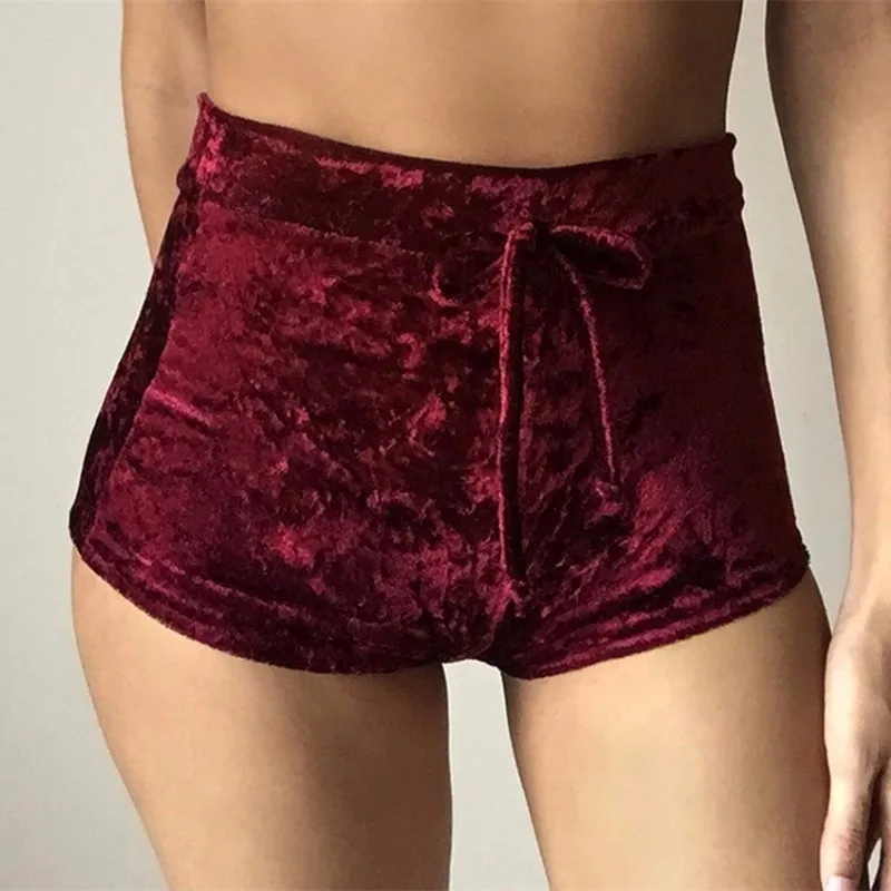 2019 Women Velvet Drawstring Shorts Casual High Waist Skinny Shorts Feminino Fashion Sexy Bodycon Workout Flannel Short Pants