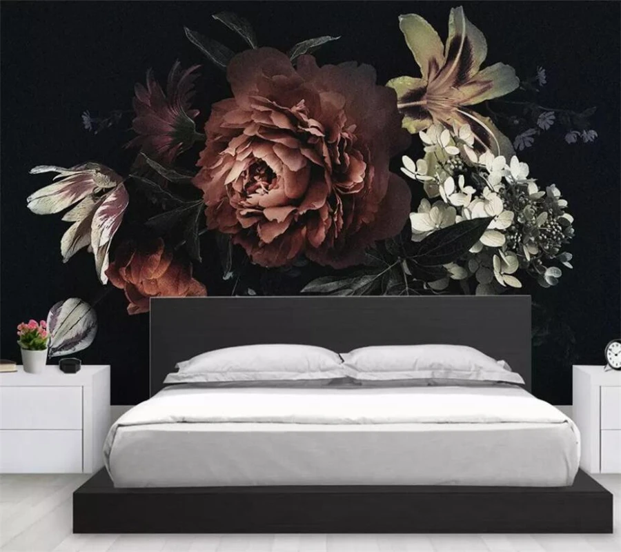wellyu Custom photo wallpaper for walls Modern minimalistic black peony lily flowers mural wallpaper bedroom 3D wallpaper