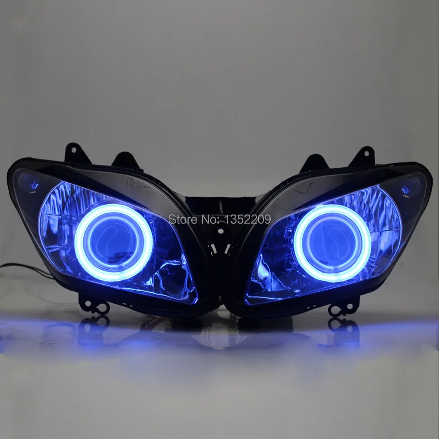 1Set Projector Headlight Assembly HID Blue Angel Eyes For Yamaha YZF R1 2002-2003 Custom