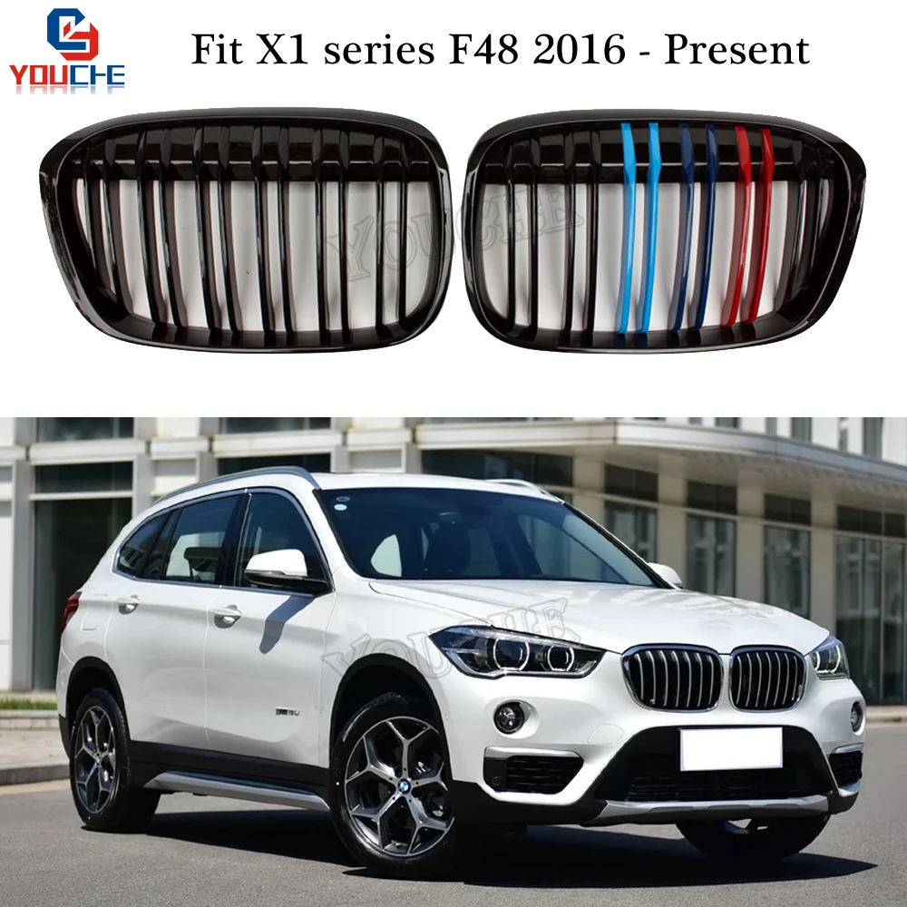 

F48 Front Bumper Kidney Grills Gloss M Colored Grille Mesh for BMW X1 Series F48 2016 - present Dual Slat