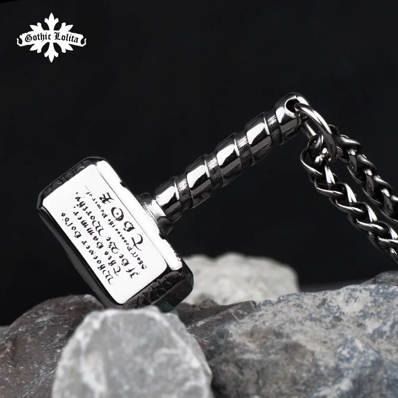 

Nordic mythology Viking rune hammer totem stainless steel necklace the pendant for Men mygrillz