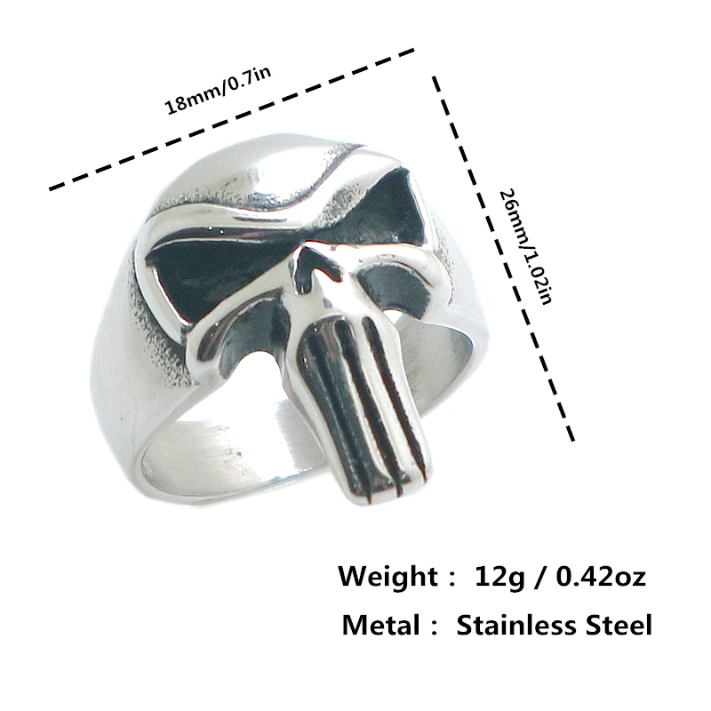 Size 6 To Size 13 Mens Boys 316L Stainless Steel Cool The Punisher Ring