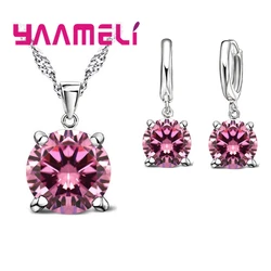 Wholesale Price 925 Sterling Silver Single Crystals Four Claws Pendant Necklace With Earrings Jewelry Sets For Women