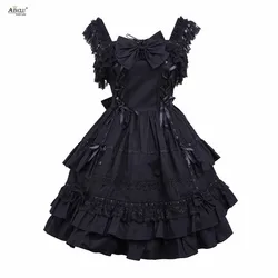 Middle-Long Dress Ainclu XS-XXL Womens Cotton Black Sleeveless Classic A-line Lolita Dress With Lace/Bow/Ribbon for Party/others