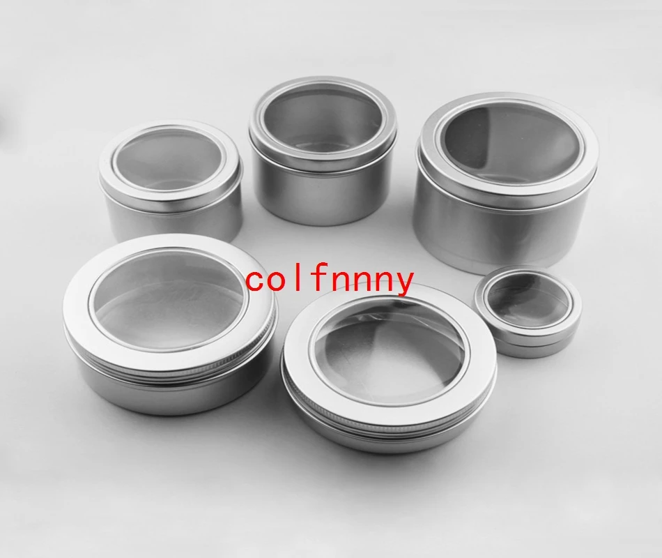 

300pcs/lot 25ml 60ml 100ml Aluminum Cosmetic Cream Jar Window Cap, 150ML Metal Jars, 180ML Aluminum Box, Packing Tins Container