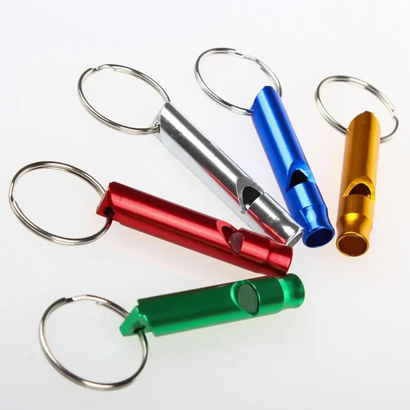 10PCS/Lot Aluminum Alloy Emergency Survival Whistle Keychain For Camping Hiking Referee Rugby Party School Sports competition