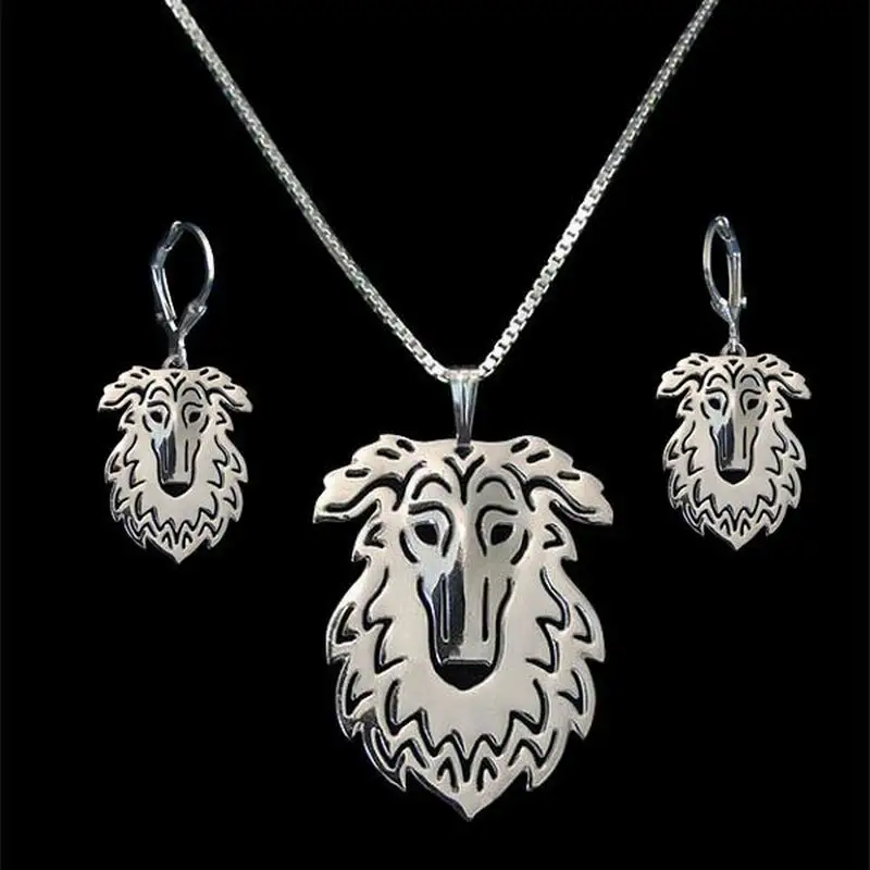 Lovers Cutout Dog Shaped Metal Borzoi Dog Jewelry Set