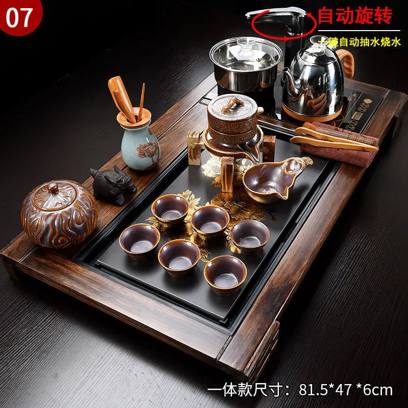 Kung fu tea set sharply stone solid wood tea tray complete set of automatic water induction cooker