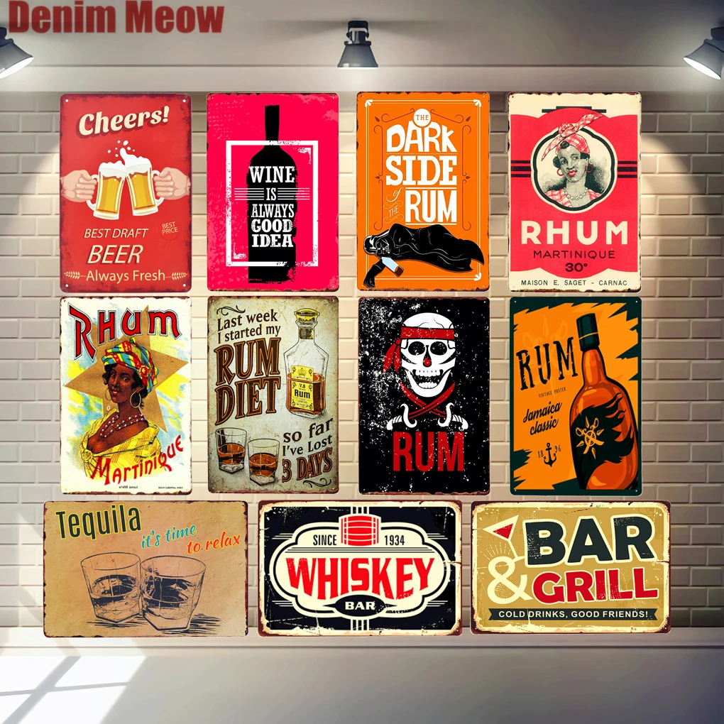 

Rum Vintage Metal Tin Signs, Beer Wall Stickers, Bar, Grill, Pub, Cafe, Home Decor, Whisky Art Painting, Decorative Plates