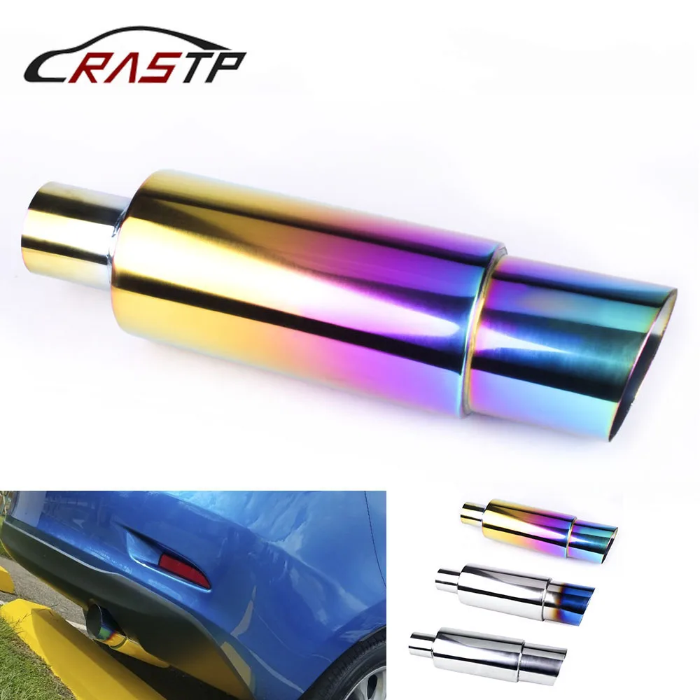 RASTP-Universal Grilled Blue Car Exhaust Mufflers Neo Chrome 304 Stainless Steel Exhaust Pipe Racing Muffler Tip RS-CR1002-NM