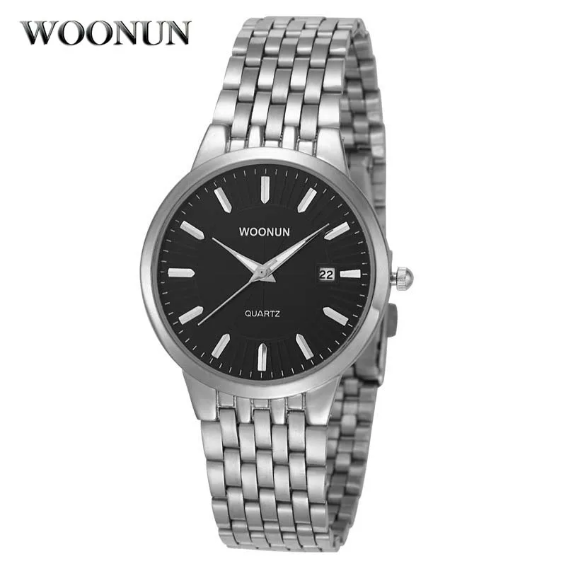 WOONUN Top Brand Luxury Watches Men Waterproof antiurto Silver Steel Quartz Men orologi da polso Ultra sottili per uomo