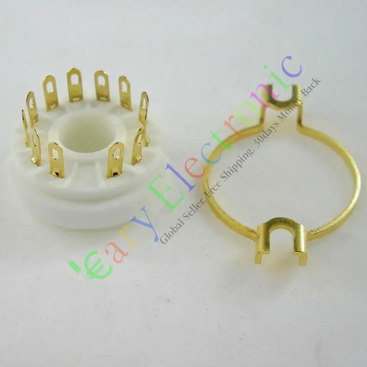 Wholesale and retail 8pc 12pin gilded Ceramic vacuum tube socket gold valve base 9MN8 8AC9 8CB11 6GE5 free shipping