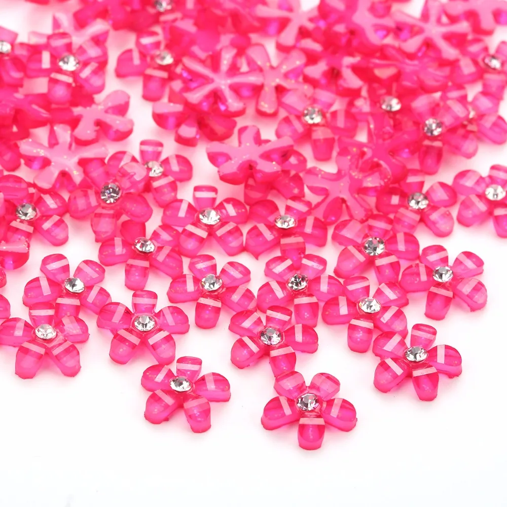 TPSMOC 10mm 100pcs cute resin flower with rhinestone flatback cabochon for DIY Scrapbooking,nail artdecoration beads craft