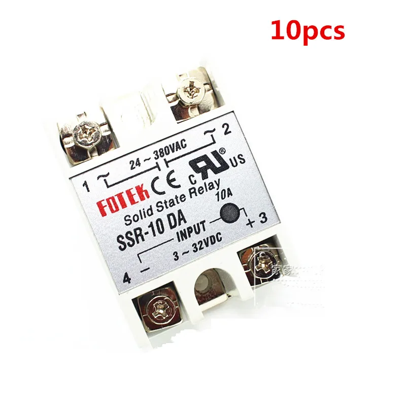 

10PCS SSR10DA SSR-10DA Manufacturer 10A SSR Single phase solid state relay,input 3-32VDC output 24-380VAC