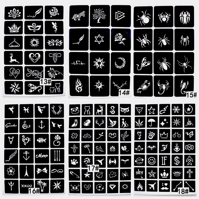 446pcs/Lot Reusable Sticker Tattoo Stencils Book,Painting Template Airbrush Glitter Henna Tattoo Stencil Set Album Fixed Style