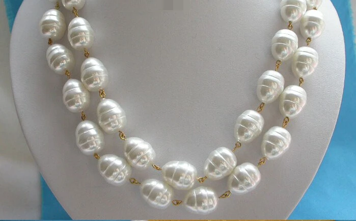 

CBN206 Beautiful 50" 15mm baroque white south sea shell pearls necklace