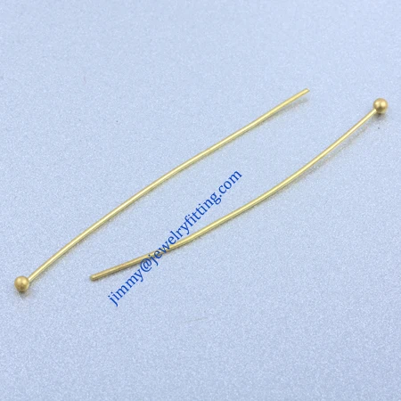 All kinds of jewelry findings wholesale Raw brass metal Ball Pins 0.6*44mm with 2mm beads