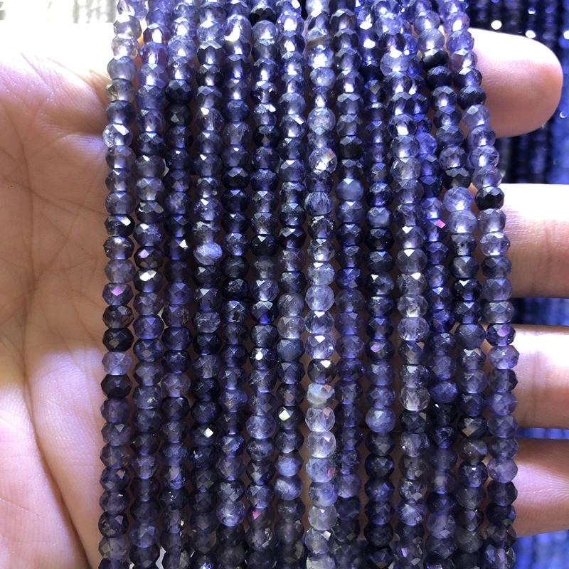 Natural Blue Iolite Beads,3mm Micro Faceted Tiny rondelle Beads,Roundel Spacer beads ,Stone faceted seed beads,15.5