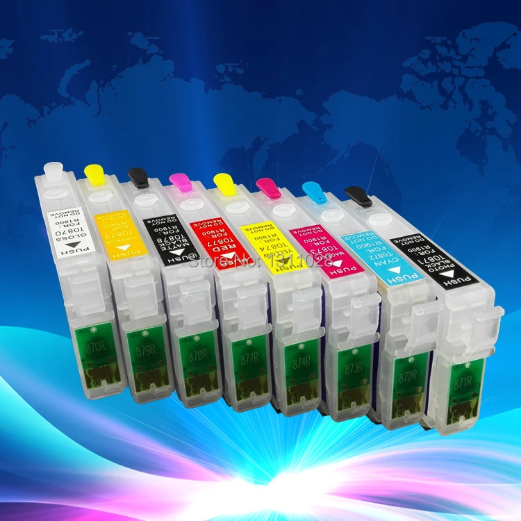 INK WAY T0870-T0879 T0870-T0874, T0877-T0879 R1900 Refillable ink cartridge for Stylus Photo R1900 with ARC,1 Set, 8 PCS